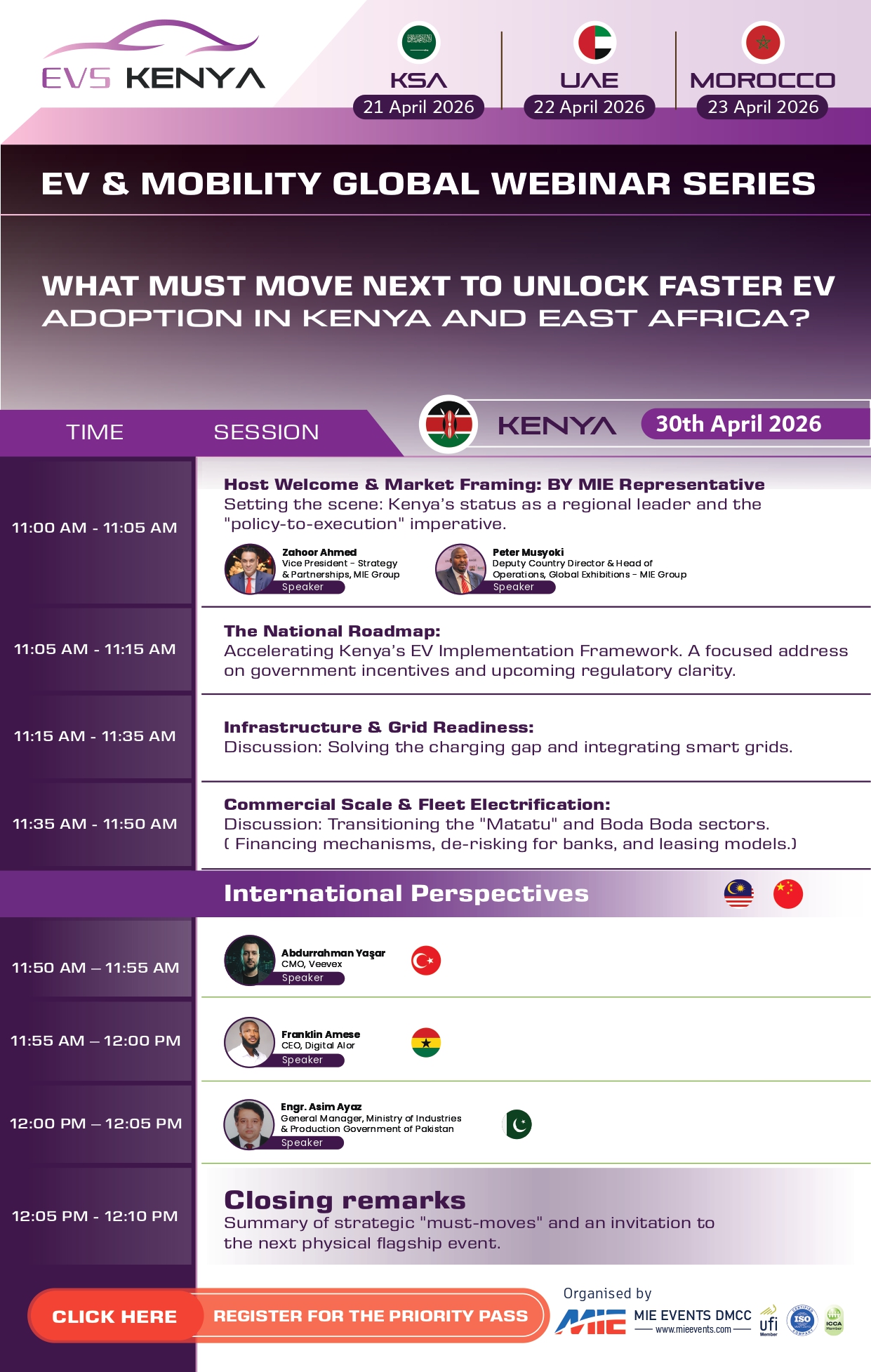 EV Webinar agenda for the Africa EV Mobility Expo Kenya — full programme as published by the organiser